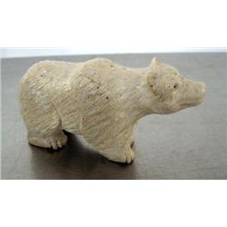 3-1/4" white walrus ivory polar bear carved by L. O. from Diomede ()