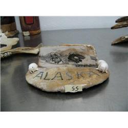 4" scrimshawed fossilized ivory piece, scrimshawed with walrus and a killer whale- has 2 small walru