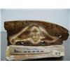 Image 3 : 6" relief carved fossilized ivory sled runner with whale, man's face, scrimshawed ivory man with dog