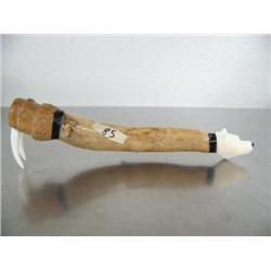 Very small oosik with ivory bear head tip with baleen and ivory walrus tusks on other tip- 7" by H. 