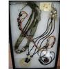 Image 1 : Framed costume jewelry with beautiful green glass bead necklace, etc. (74)