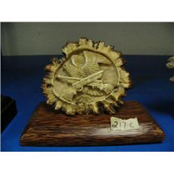 CHOICE on 4 elk antler butt carvings: eagle with 2 guns ()