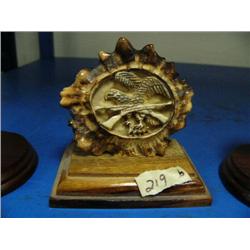 CHOICE on 4 elk antler butt carvings: eagle and 2 rifles ()