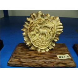 CHOICE on 3 elk antler butt carvings: 2 elk and bird ()