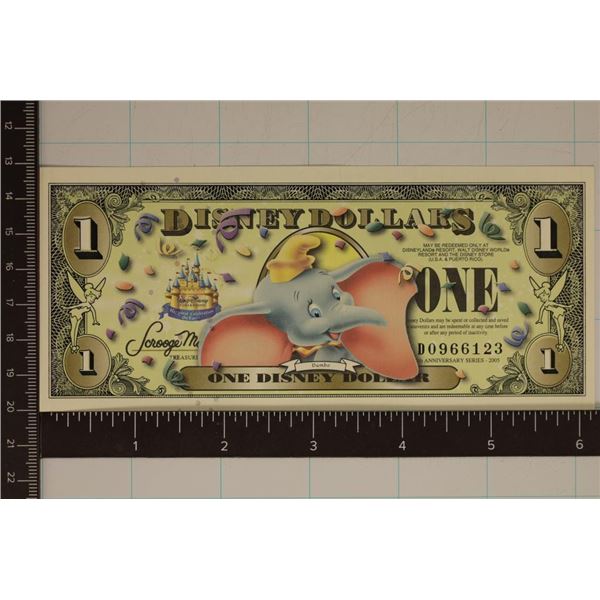 2005 DISNEY DOLLAR. CRISP UNC, COLORIZED BILL