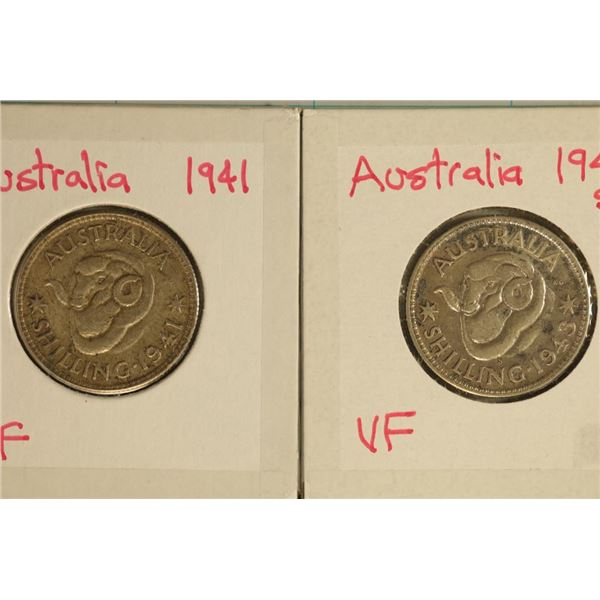 1941 & 1943-S AUSTRALIA SILVER 1 SHILLING COINS