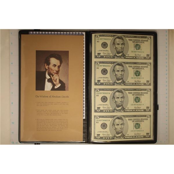 UNCUT SHEET OF 4-2001 US $5 CRISP UNC BILLS IN