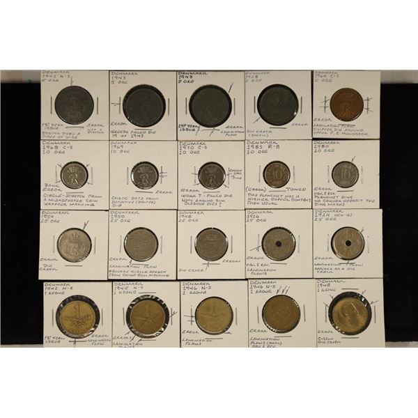 20 DENMARK ERROR COINS: 5-5 ORE (1942-1964), 5-10