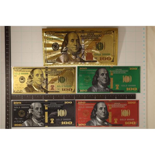 24 KT GOLD SET OF 4 COLORIZED REPLICAS OF US $100