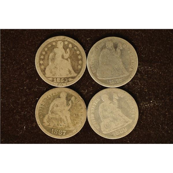 1853, 77, 87 & 1889 SILVER SEATED LIBERTY DIMES