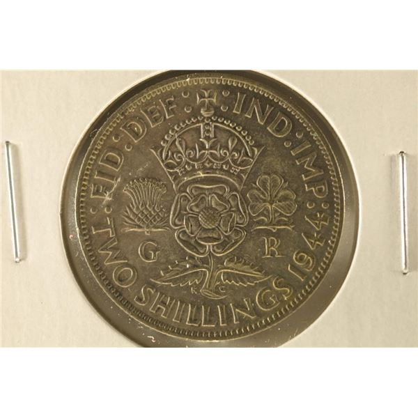 1944 GREAT BRITAIN SILVER 2 SHILLING COIN .1818