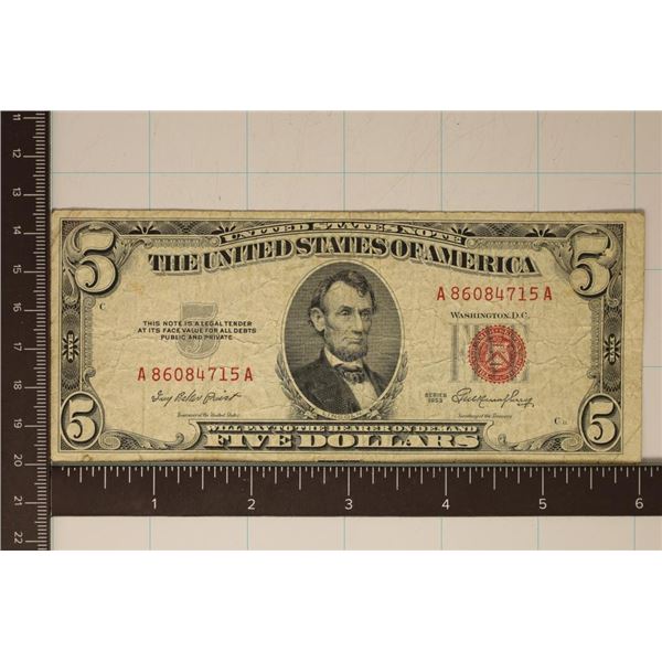 1953 US $5 RED SEAL NOTE