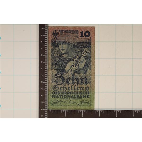 1937 OESTERREICHISCHE 10 SHILLING BANK NOTE