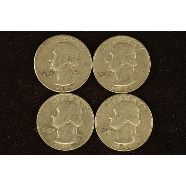 1963, 1964 & 2-1964-D WASHINGTON SILVER QUARTERS