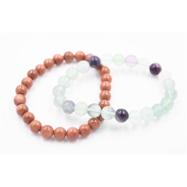 #144-NATURAL FLOURITE & GOLDEN SAND STONE BRACETE