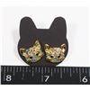 NEW GOLD TONE RHINESTONE CAT STUD EARRINGS