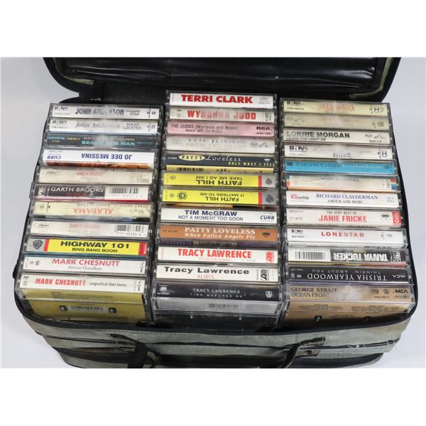 LARGE LOT OF COUNTRY CASSETTE TAPES IN CARRY CASE