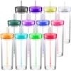 Image 1 : NEW 12PK PLASTIC SKINNY TUMBLERS 16 OZ WITH LIDS