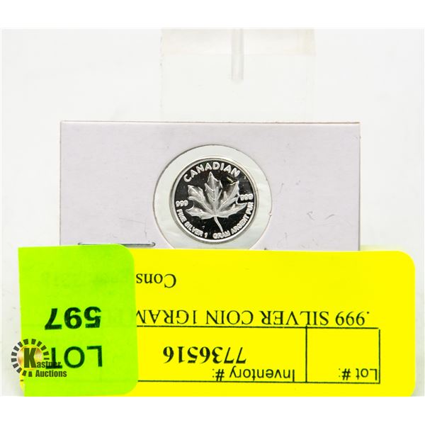 .999 SILVER COIN 1 GRAM PURE