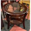 Image 1 : 2 TIER MAHOGHANY/GLASS OVAL END TABLE H-24"