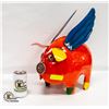 Image 1 : ORANGE "FLYING" PIG METAL GARDEN DECOR