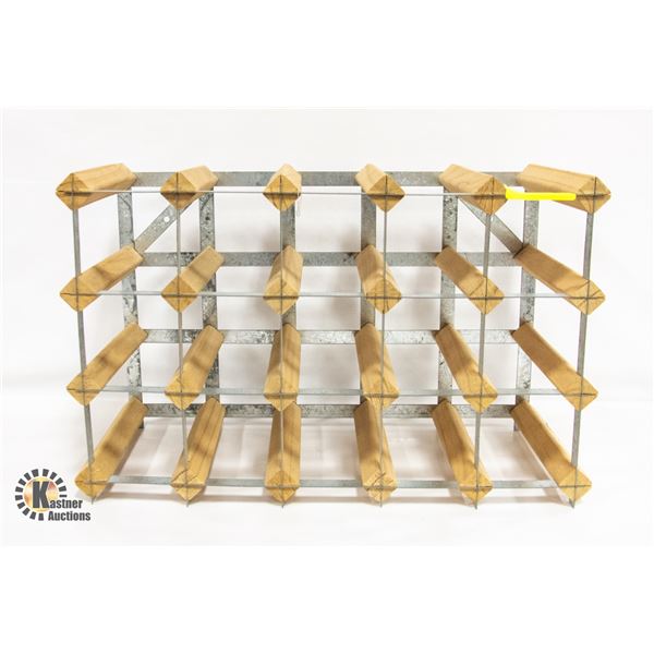 NEW 12 SLOT WOOD & GALVANIZED WINE RACK