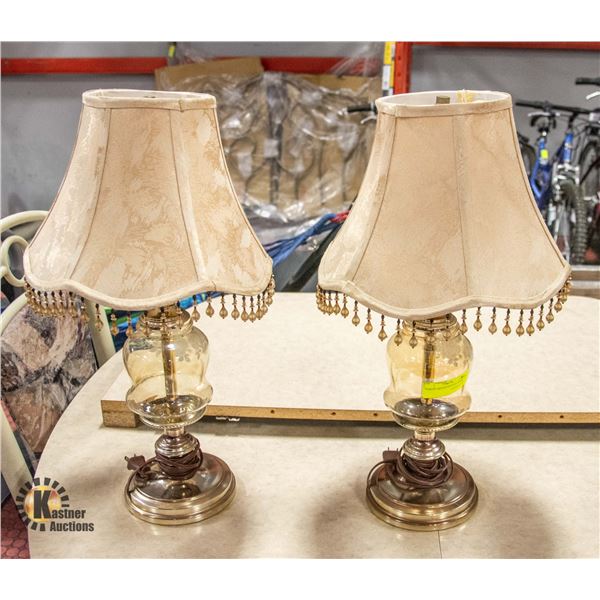 PAIR OF ORNATE GLASS LAMPS