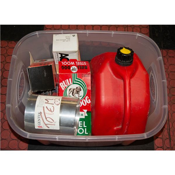 TOTE WITH GAS CAN, ETC