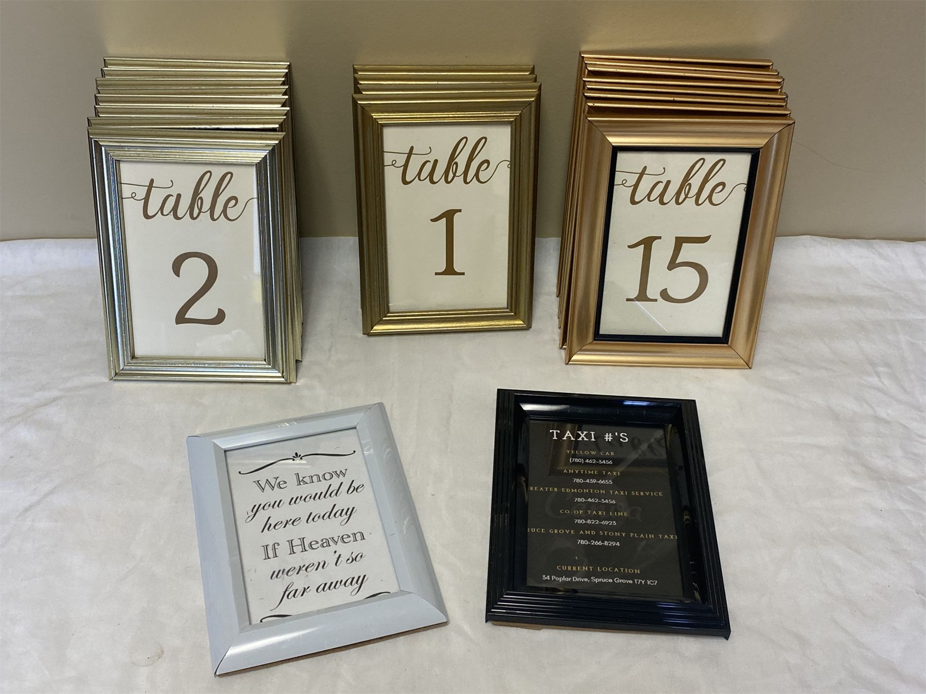 22 MISC. PICTURE FRAMES W/ TABLE NUMBERS