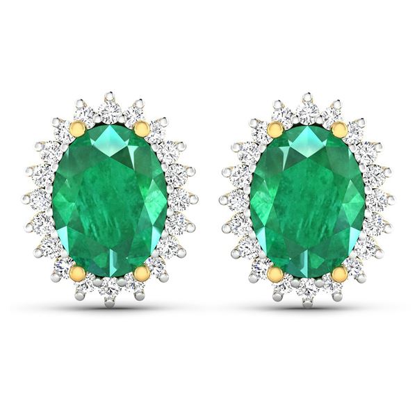 14KT Yellow Gold 2.00ctw Emerald and Diamond Earrings