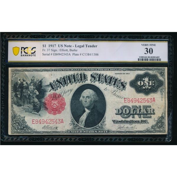 1917 $1 Legal Tender Note PCGS 30