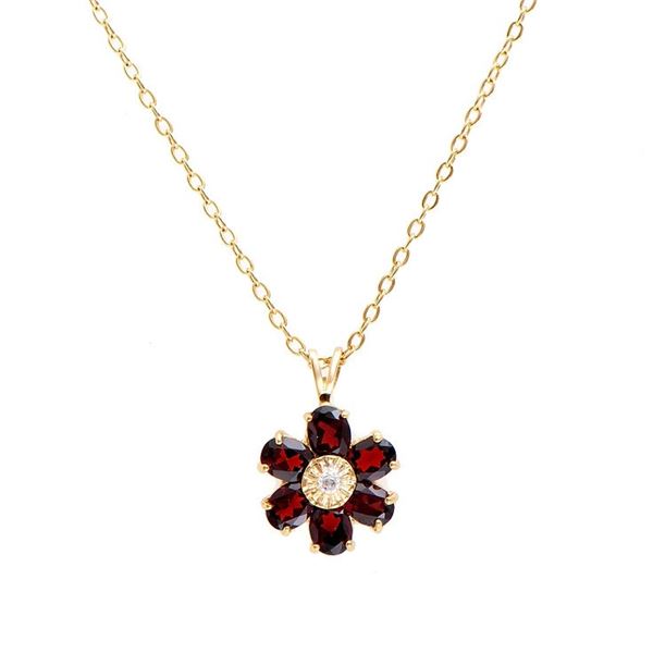 Plated 18KT Yellow Gold 2.26cts Garnet and Diamond Necklace