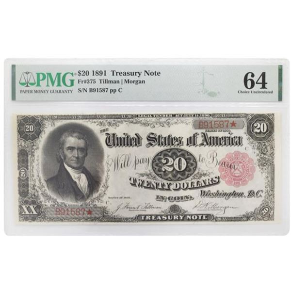 1891 $20 Treasury Note PMG 64