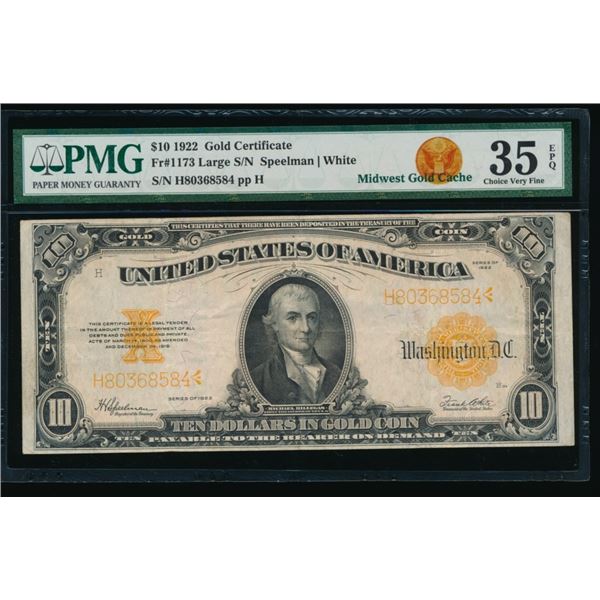 1922 $10 Gold Certificate PMG 35EPQ