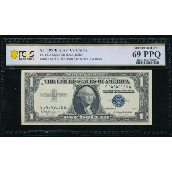 1957B $1 Silver Certificate PCGS 69PPQ