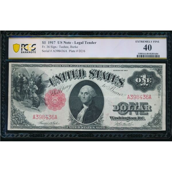 1917 $1 Legal Tender Note PCGS 40