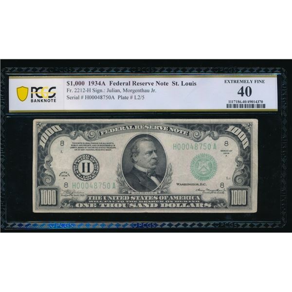 1934A $1000 St Louis FRN PCGS 40