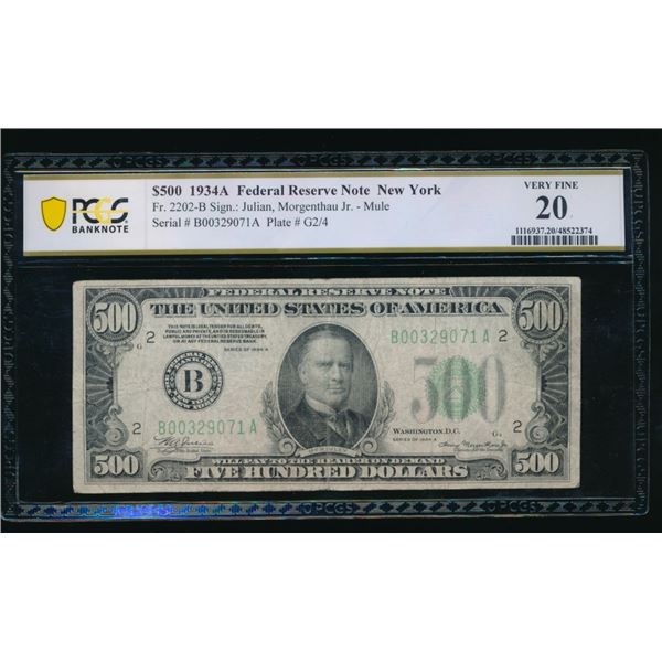 1934A $500 New York FRN PCGS 20