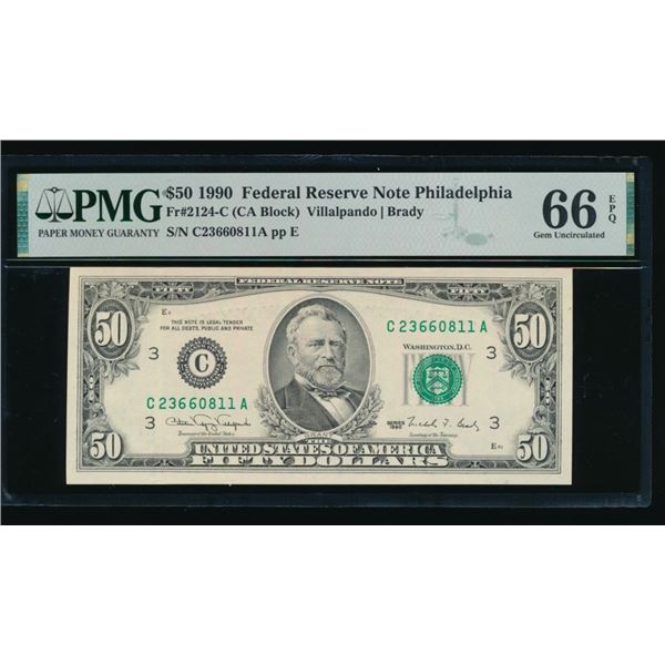 1990 $50 Philadelphia FRN PMG 66EPQ