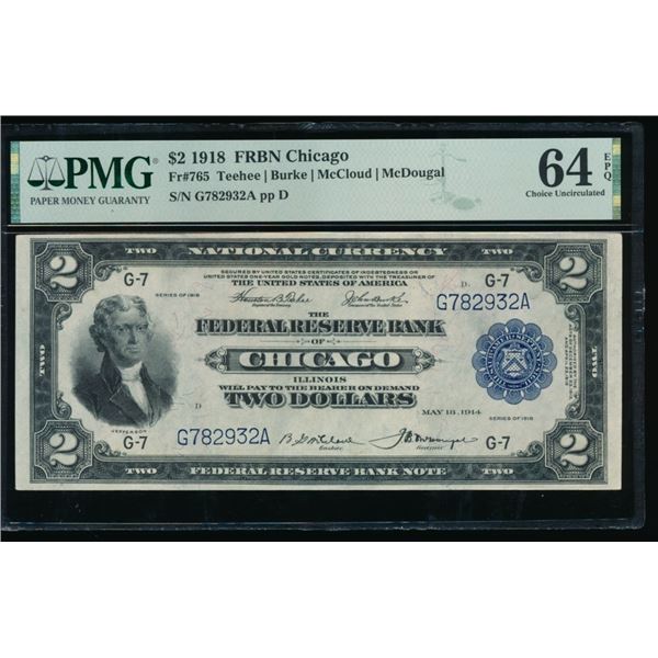 1918 $2 Chicago FRBN PMG 64EPQ