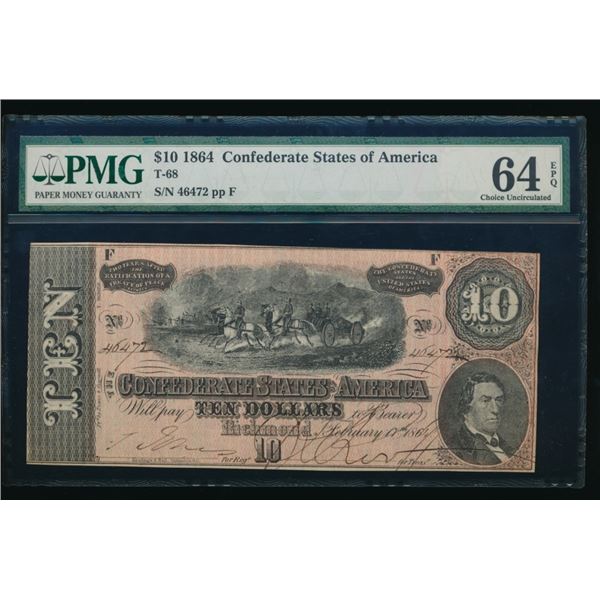 1864 $10 T-68 Confederate PMG 64EPQ