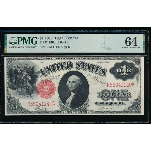 1917 $1 Legal Tender Note PMG 64