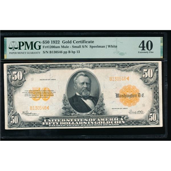 1922 $50 Gold Certificate PMG 40