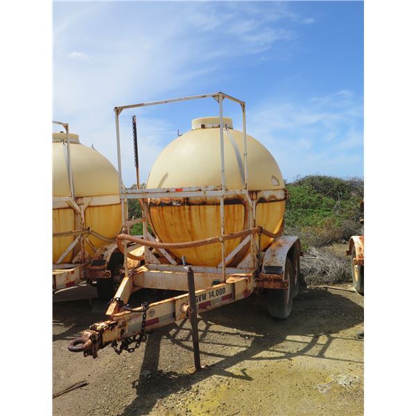 (Oahu) 1000-Gallon Ball Tank on Trailer w/ Pump (Pump Untested), No Title or Paperwork