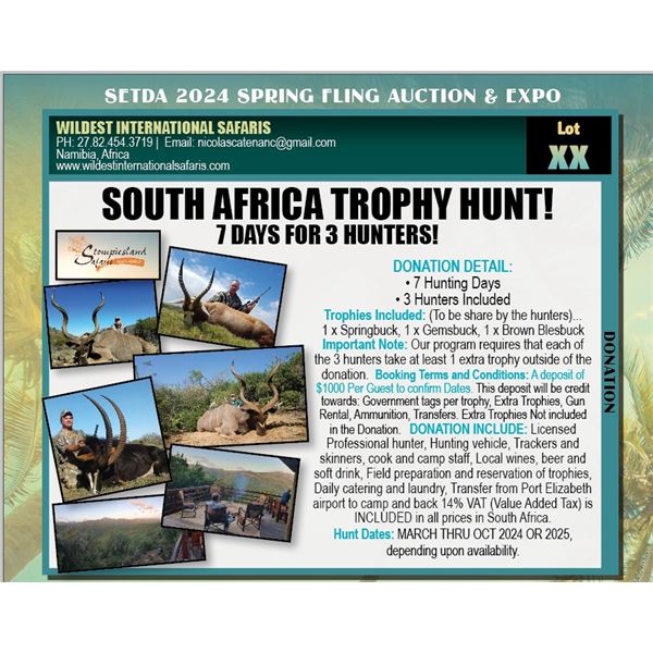South African Trophy Hunt! 7 Days for 3 Hunters