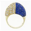 Image 8 : Vintage 18k Gold 1.92 ctw Carved Lapis & Round Diamond 4 Section Dome Bombe Ring