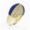 Image 9 : Vintage 18k Gold 1.92 ctw Carved Lapis & Round Diamond 4 Section Dome Bombe Ring