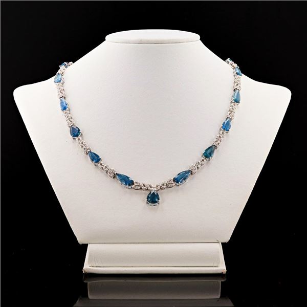 19.52 ctw Aquamarine and 2.84 ctw Diamond 14K White Gold Necklace