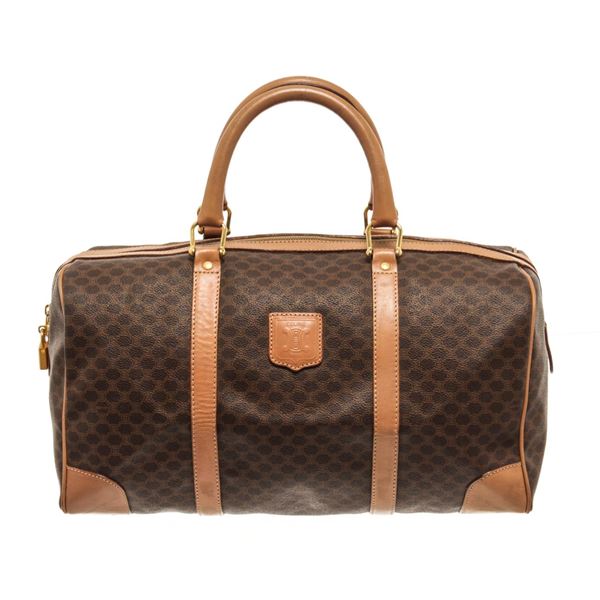 Celine Brown Macadam Canvas Boston Bag
