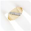 Image 3 : Men's Vintage 14k Yellow Gold .20 ctw Diagonal Pave Diamond Wide Ribbed Band Rin
